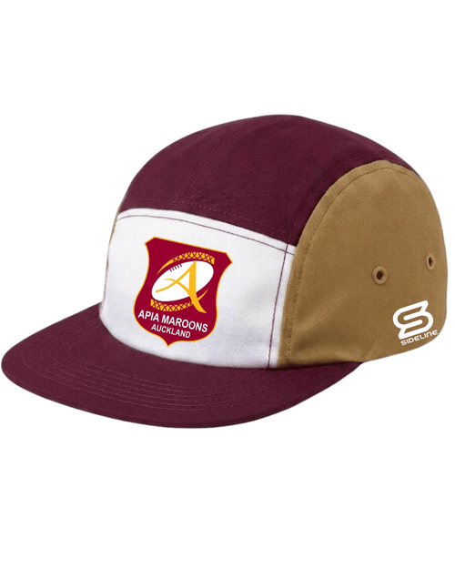2026 Apia Maroons Supporters 5 Panel Cap in maroon, gold and white