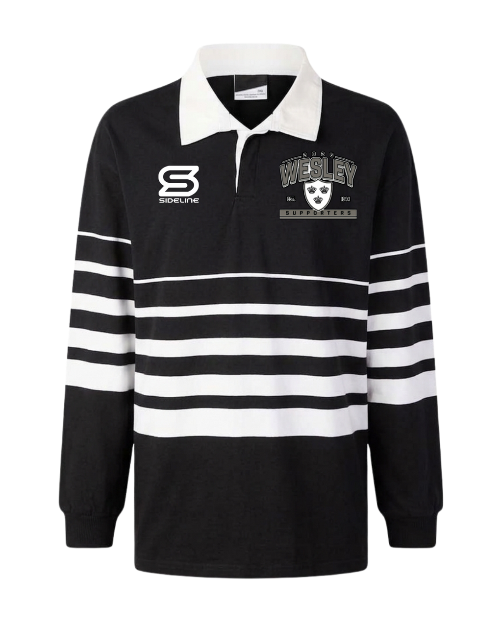 2026 Wesley College Rugby Supporters Long Sleeve Rugby Polo Front