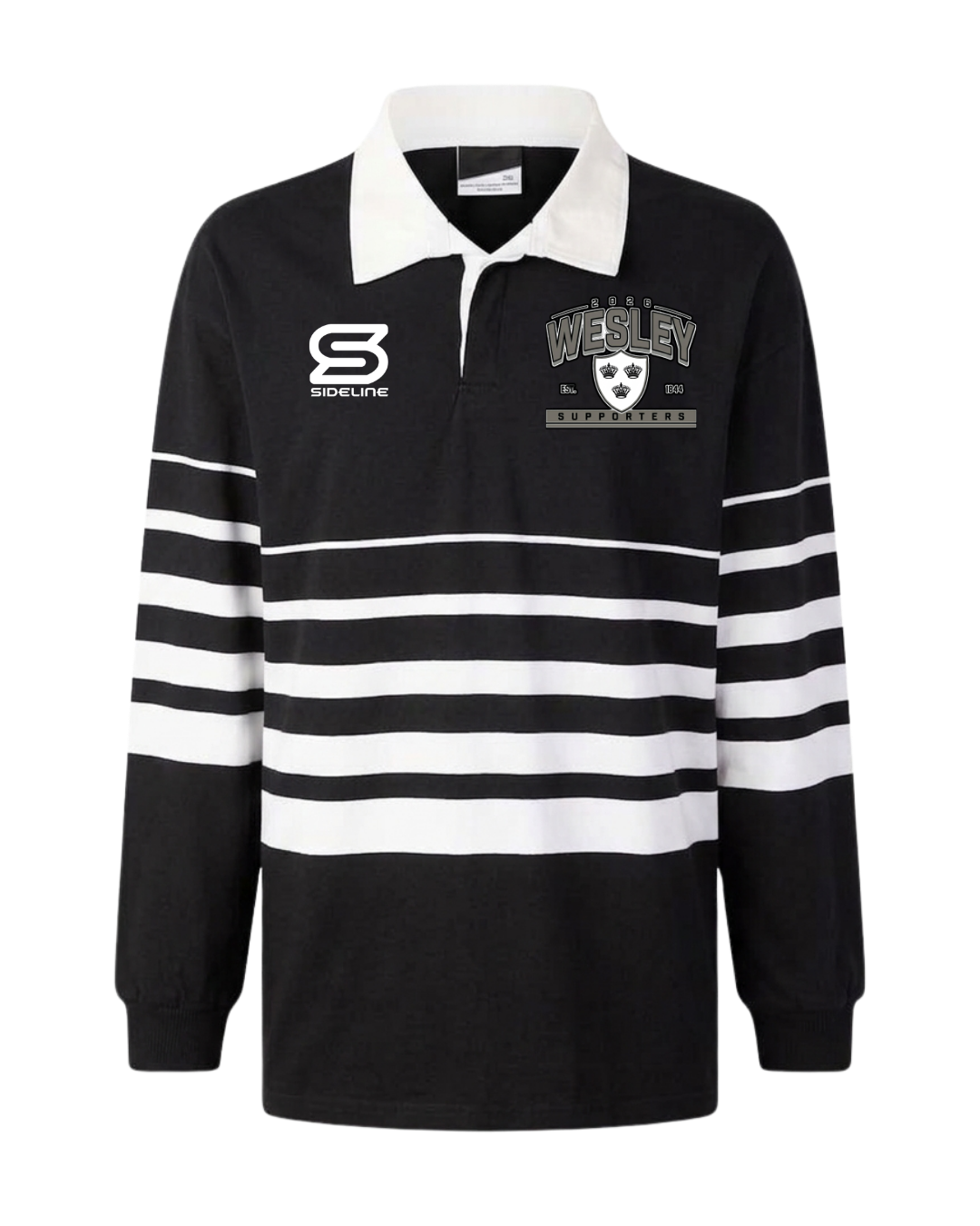 2026 Wesley College Rugby Supporters Long Sleeve Rugby Polo Front