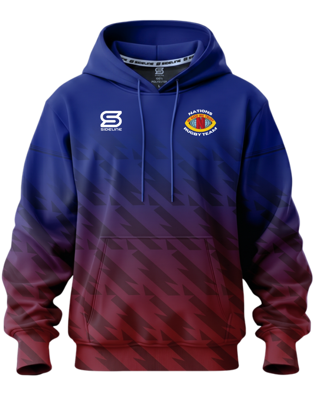 2026 Nations Rugby Supporters Hoodie sublimated navy maroon front